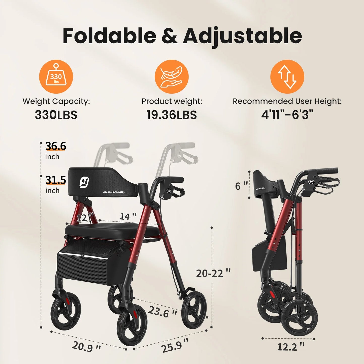 Foldable Walker With Seat